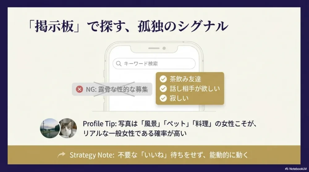 掲示板でのキーワード検索術と一般女性を見分けるプロフィールのコツ